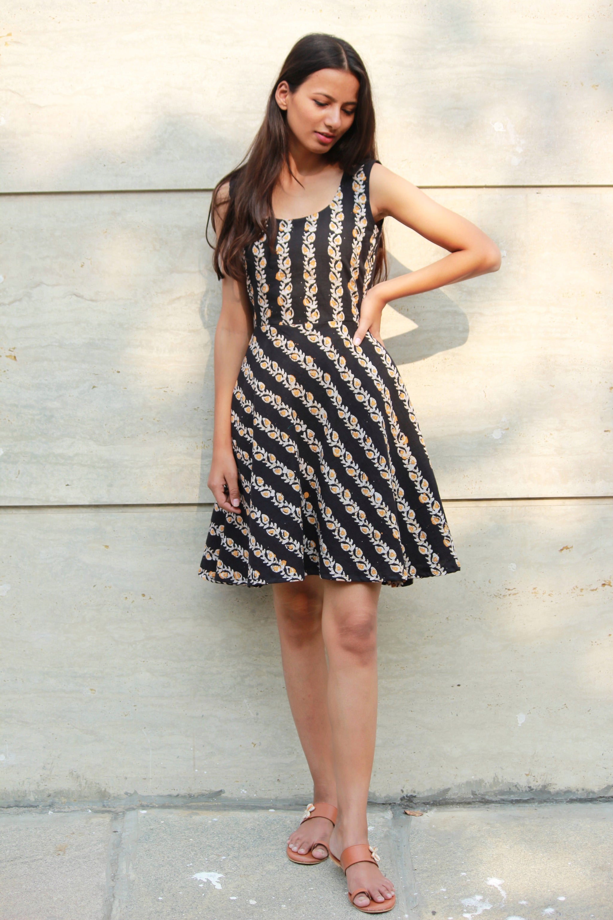 Batik Black Striped Dress - Mogra Designs